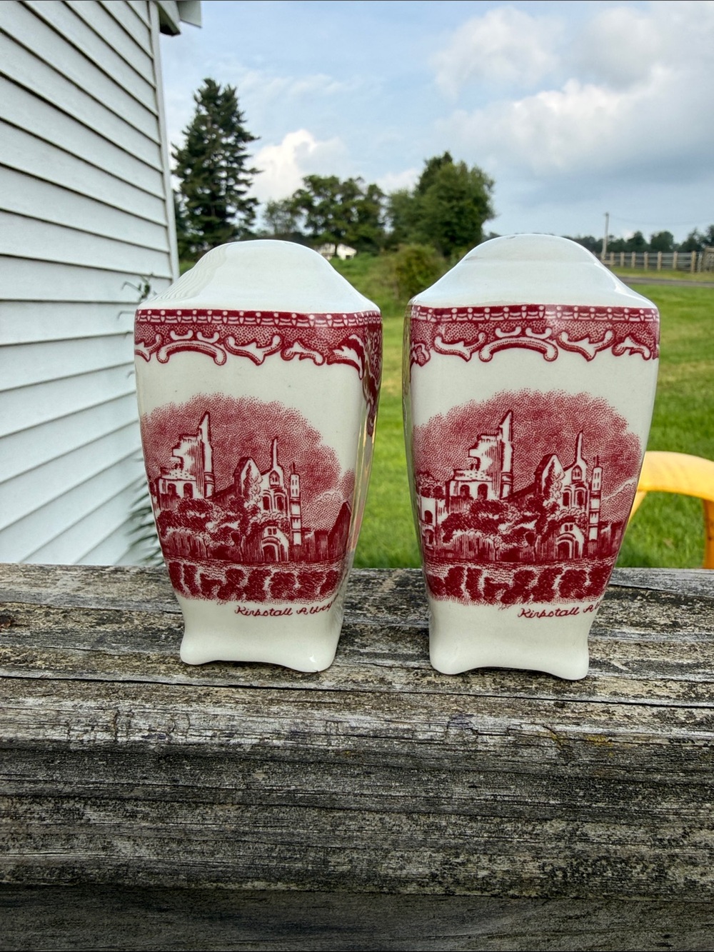 Johnson Brothers Red and Cream Transferware Salt & Pepper Shakers vintage cla